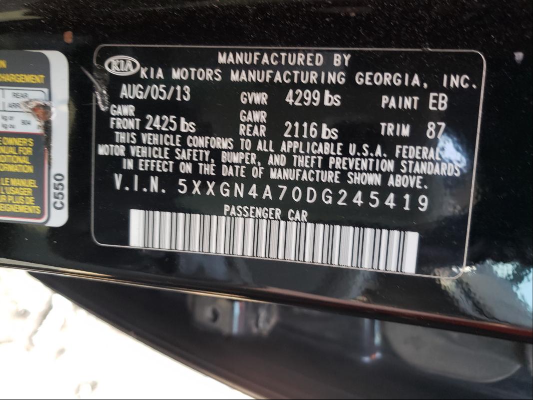 Photo 9 VIN: 5XXGN4A70DG245419 - KIA OPTIMA EX 