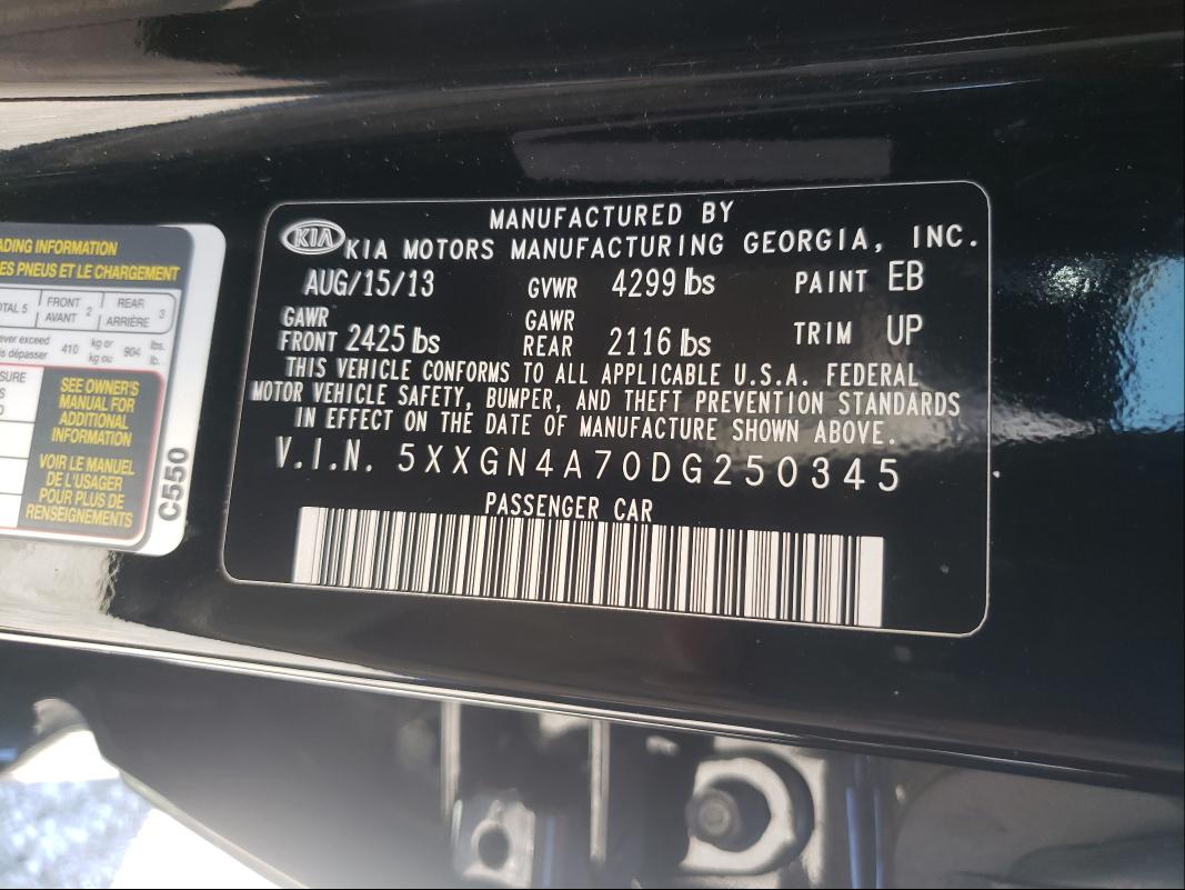 Photo 9 VIN: 5XXGN4A70DG250345 - KIA OPTIMA EX 