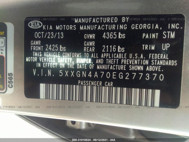 Photo 8 VIN: 5XXGN4A70EG277370 - KIA OPTIMA 