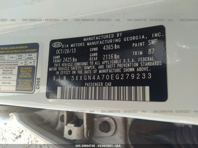 Photo 8 VIN: 5XXGN4A70EG279233 - KIA OPTIMA 