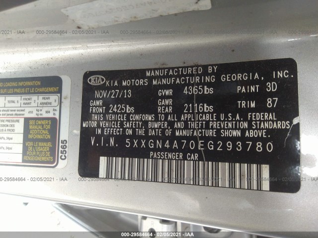 Photo 8 VIN: 5XXGN4A70EG293780 - KIA OPTIMA 