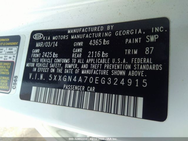 Photo 8 VIN: 5XXGN4A70EG324915 - KIA OPTIMA 