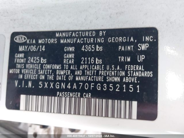 Photo 8 VIN: 5XXGN4A70FG352151 - KIA OPTIMA 