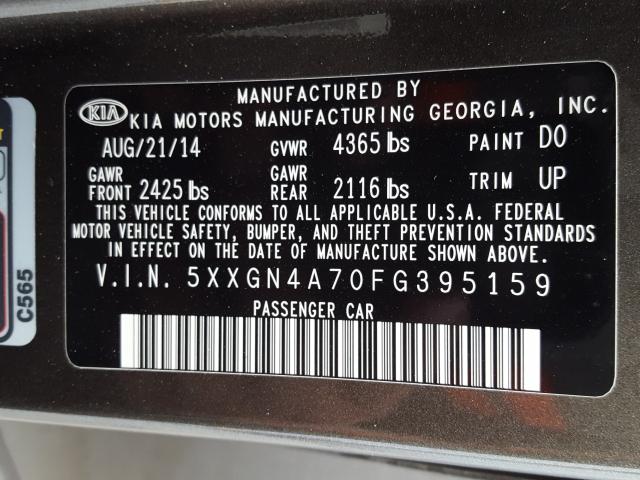 Photo 9 VIN: 5XXGN4A70FG395159 - KIA OPTIMA EX 