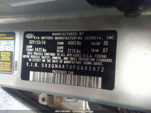 Photo 8 VIN: 5XXGN4A70FG403972 - KIA OPTIMA 