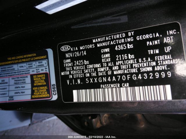 Photo 8 VIN: 5XXGN4A70FG432999 - KIA OPTIMA 