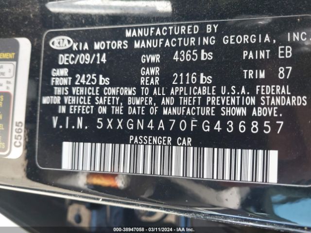 Photo 8 VIN: 5XXGN4A70FG436857 - KIA OPTIMA 