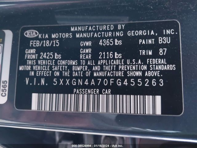 Photo 8 VIN: 5XXGN4A70FG455263 - KIA OPTIMA 