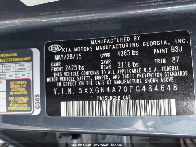 Photo 8 VIN: 5XXGN4A70FG484648 - KIA OPTIMA 