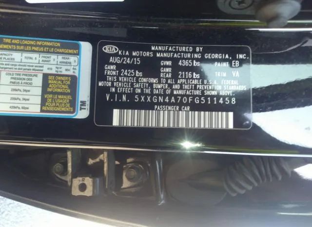 Photo 8 VIN: 5XXGN4A70FG511458 - KIA OPTIMA 