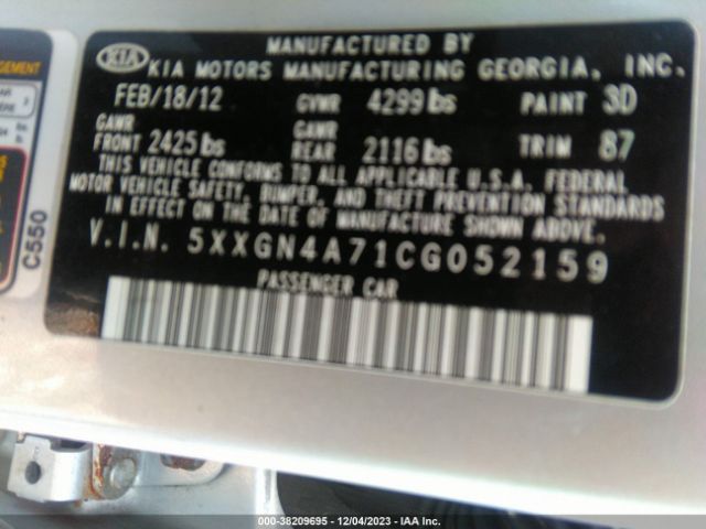 Photo 8 VIN: 5XXGN4A71CG052159 - KIA OPTIMA 