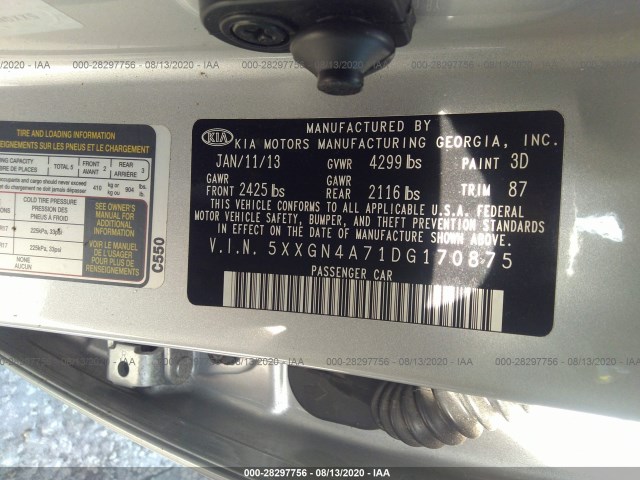 Photo 8 VIN: 5XXGN4A71DG170875 - KIA OPTIMA 