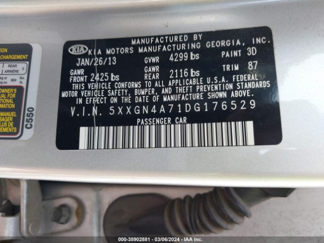 Photo 8 VIN: 5XXGN4A71DG176529 - KIA OPTIMA 