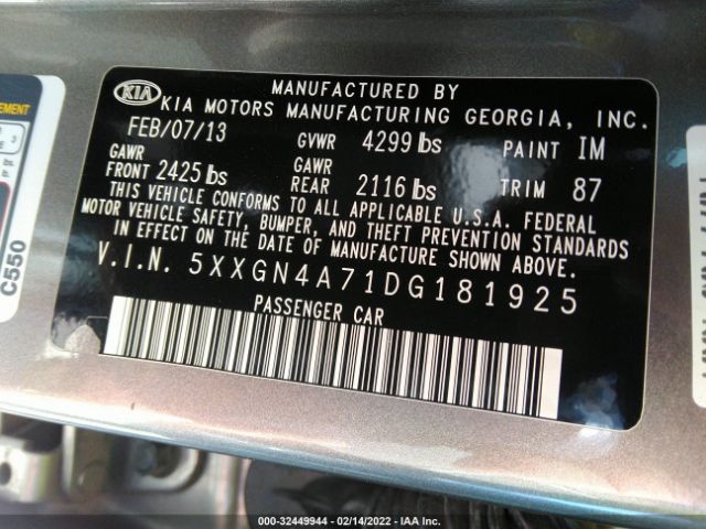 Photo 8 VIN: 5XXGN4A71DG181925 - KIA OPTIMA 