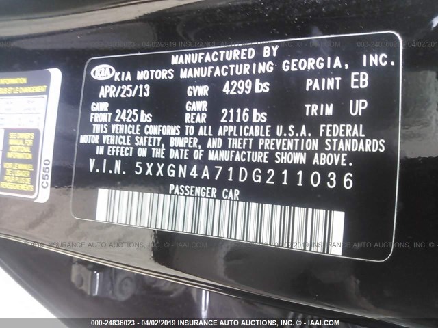 Photo 8 VIN: 5XXGN4A71DG211036 - KIA OPTIMA 