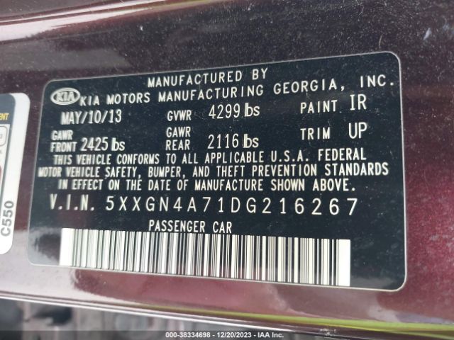 Photo 8 VIN: 5XXGN4A71DG216267 - KIA OPTIMA 