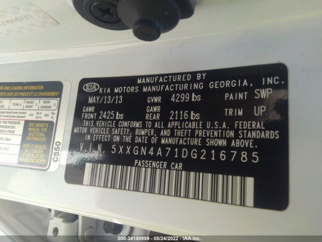 Photo 8 VIN: 5XXGN4A71DG216785 - KIA OPTIMA 