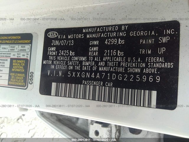 Photo 8 VIN: 5XXGN4A71DG225969 - KIA OPTIMA 