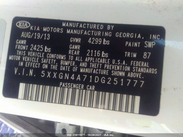 Photo 8 VIN: 5XXGN4A71DG251777 - KIA OPTIMA 