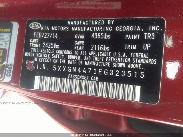 Photo 8 VIN: 5XXGN4A71EG323515 - KIA OPTIMA 