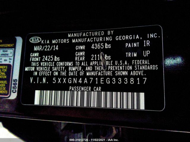 Photo 8 VIN: 5XXGN4A71EG333817 - KIA OPTIMA 