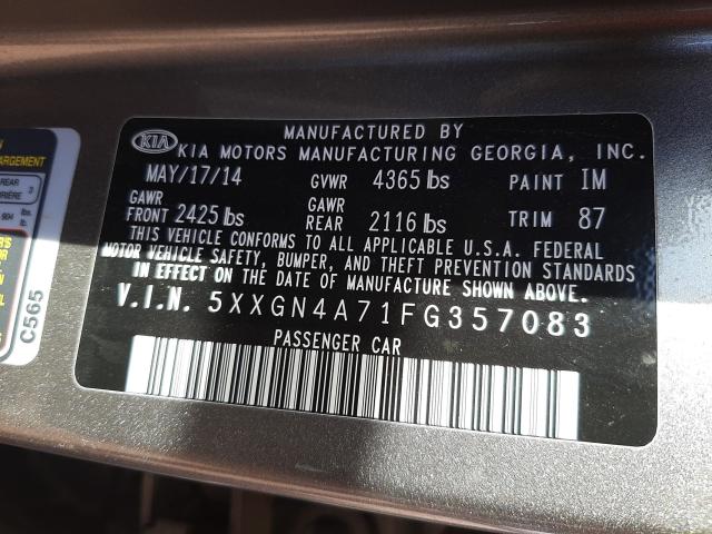 Photo 9 VIN: 5XXGN4A71FG357083 - KIA OPTIMA EX 