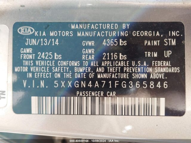 Photo 8 VIN: 5XXGN4A71FG365846 - KIA OPTIMA 