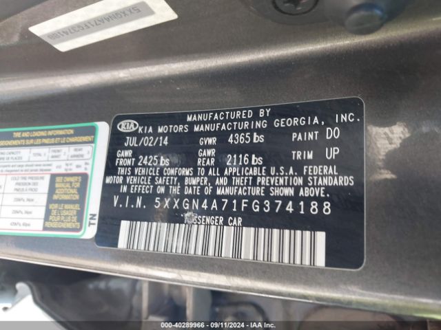 Photo 8 VIN: 5XXGN4A71FG374188 - KIA OPTIMA 