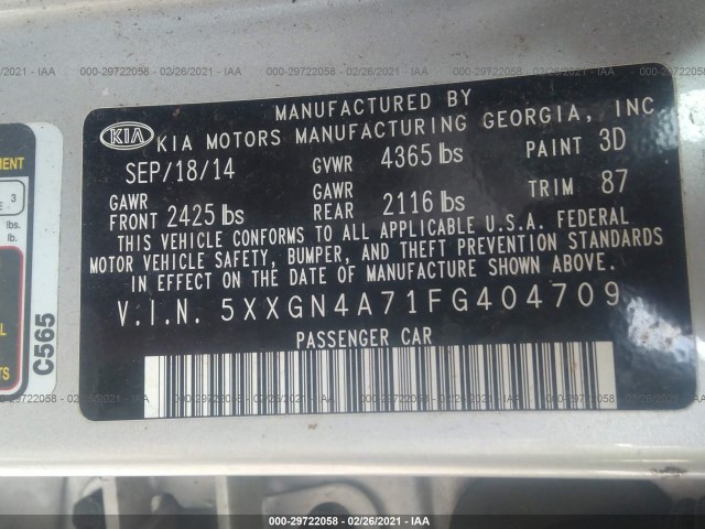 Photo 8 VIN: 5XXGN4A71FG404709 - KIA OPTIMA 