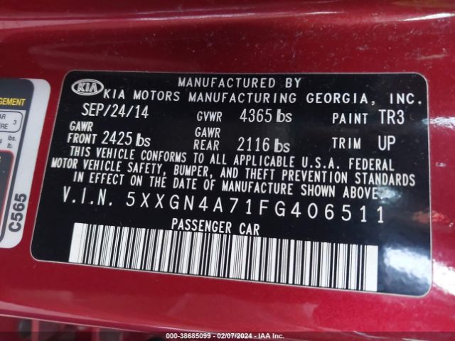 Photo 8 VIN: 5XXGN4A71FG406511 - KIA OPTIMA 