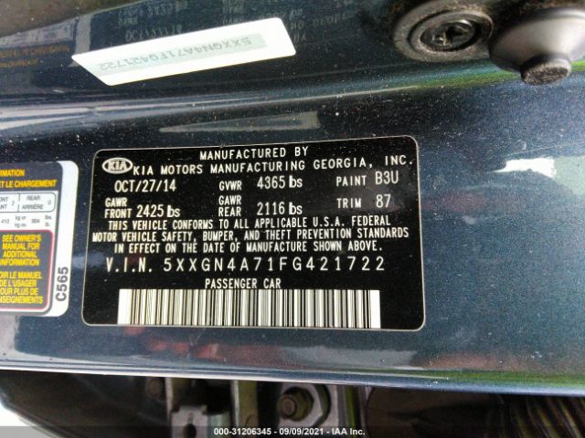 Photo 8 VIN: 5XXGN4A71FG421722 - KIA OPTIMA 