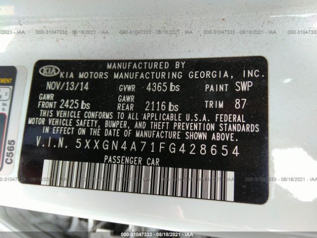 Photo 8 VIN: 5XXGN4A71FG428654 - KIA OPTIMA 