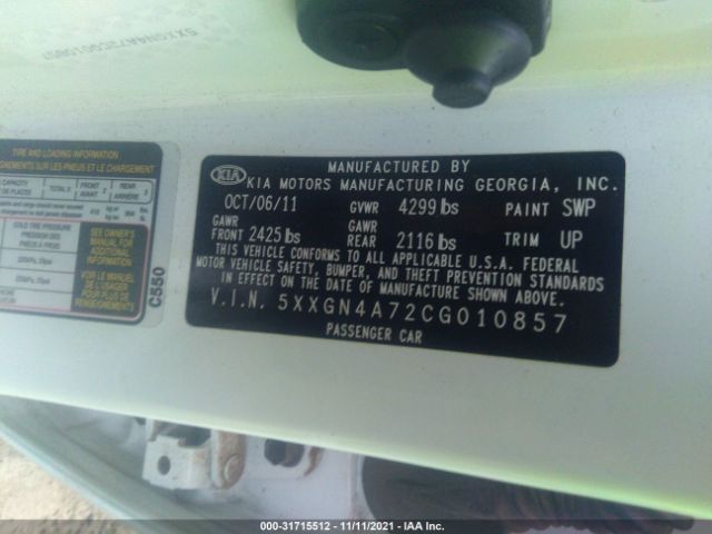 Photo 8 VIN: 5XXGN4A72CG010857 - KIA OPTIMA 