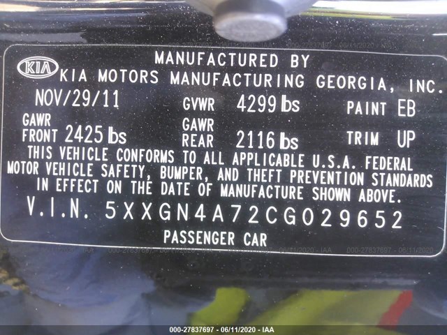 Photo 8 VIN: 5XXGN4A72CG029652 - KIA OPTIMA 