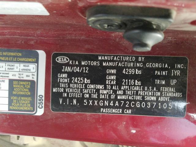 Photo 9 VIN: 5XXGN4A72CG037105 - KIA OPTIMA EX 