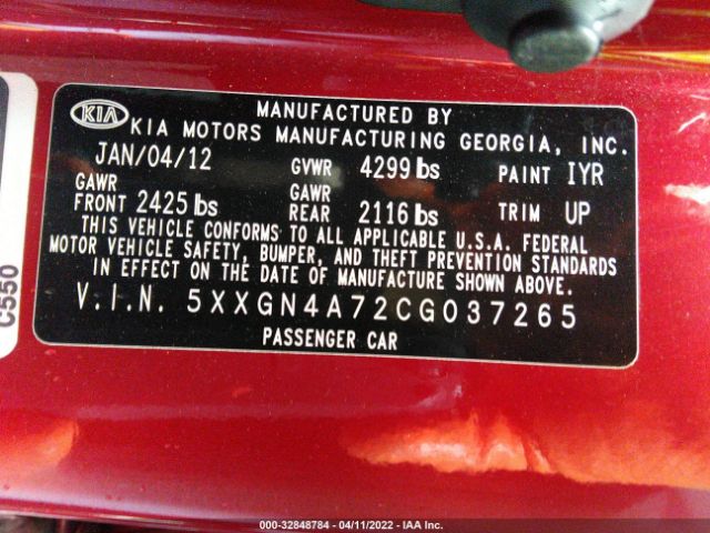 Photo 8 VIN: 5XXGN4A72CG037265 - KIA OPTIMA 