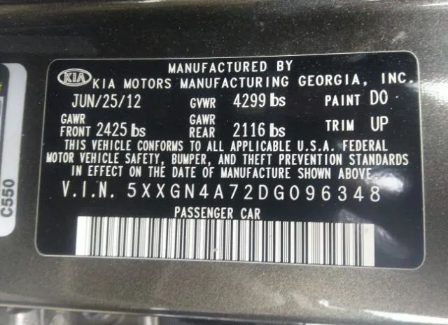 Photo 8 VIN: 5XXGN4A72DG096348 - KIA OPTIMA 