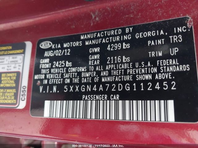 Photo 8 VIN: 5XXGN4A72DG112452 - KIA OPTIMA 