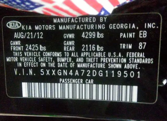 Photo 8 VIN: 5XXGN4A72DG119501 - KIA OPTIMA 