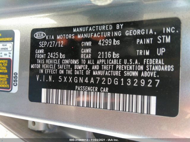 Photo 8 VIN: 5XXGN4A72DG132927 - KIA OPTIMA 