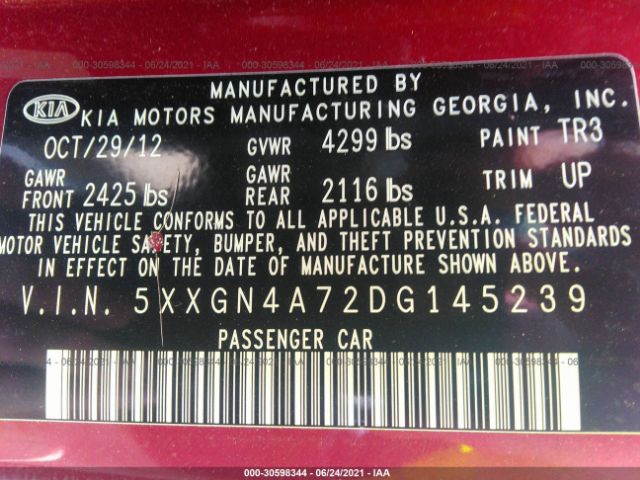 Photo 8 VIN: 5XXGN4A72DG145239 - KIA OPTIMA 