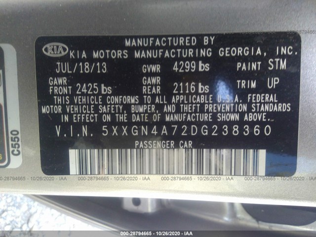 Photo 8 VIN: 5XXGN4A72DG238360 - KIA OPTIMA 