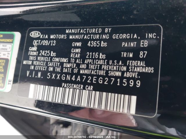 Photo 8 VIN: 5XXGN4A72EG271599 - KIA OPTIMA 