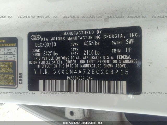 Photo 8 VIN: 5XXGN4A72EG293215 - KIA OPTIMA 