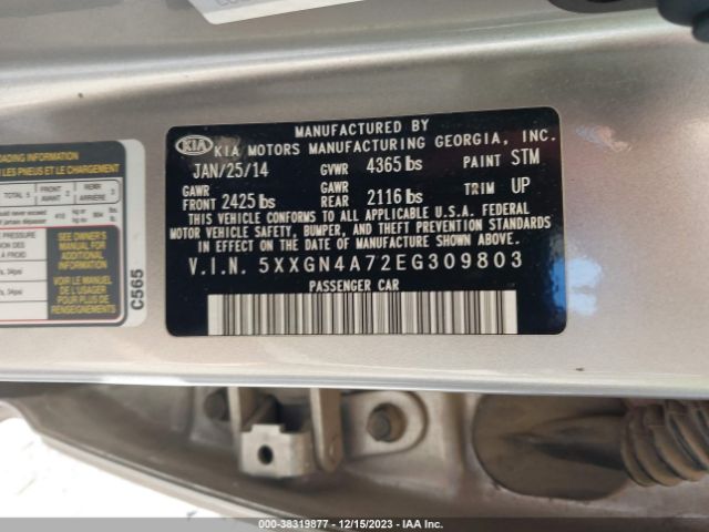 Photo 8 VIN: 5XXGN4A72EG309803 - KIA OPTIMA 