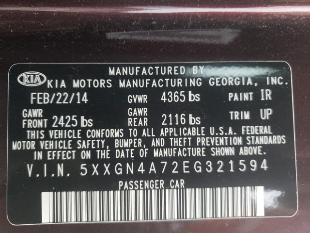 Photo 9 VIN: 5XXGN4A72EG321594 - KIA OPTIMA EX 