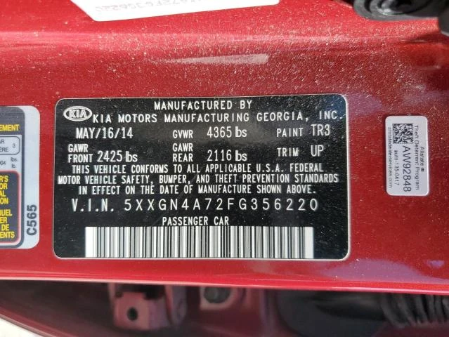 Photo 11 VIN: 5XXGN4A72FG356220 - KIA OPTIMA EX 