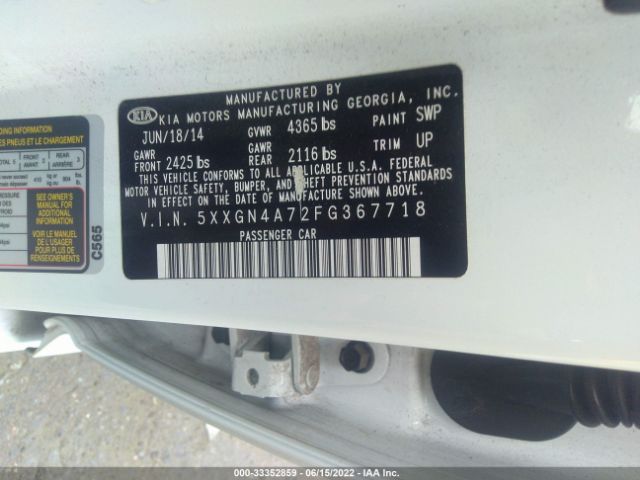 Photo 8 VIN: 5XXGN4A72FG367718 - KIA OPTIMA 