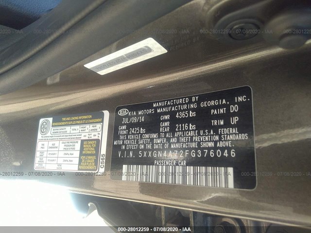 Photo 8 VIN: 5XXGN4A72FG376046 - KIA OPTIMA 