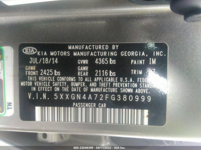 Photo 8 VIN: 5XXGN4A72FG380999 - KIA OPTIMA 